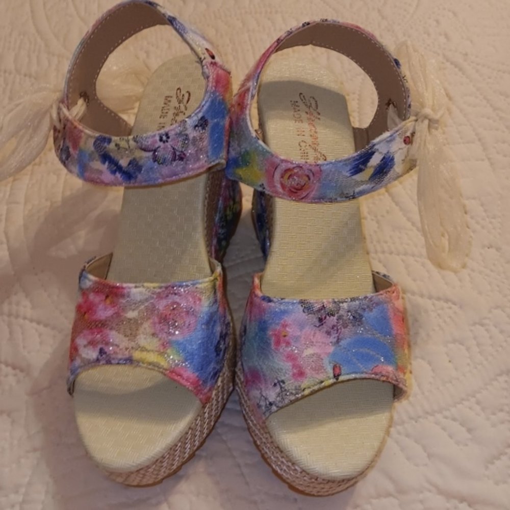 Floral Print Espadrilles NWOT Size 7.5 Sandal Shoe Sparkle - Picture 4 of 7